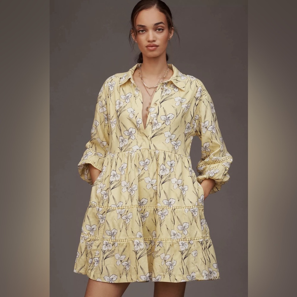 NWT Anthropologie Maeve Bettina Ladder Linen + Lace Mini Dress, Size S - Picture 5 of 10